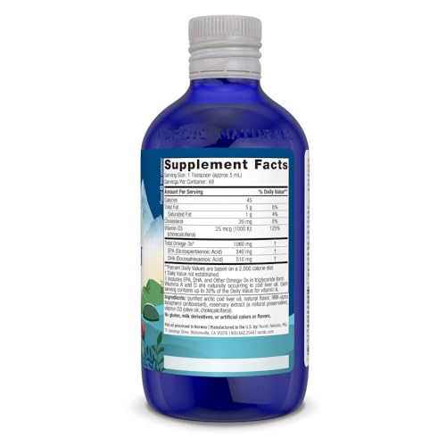 Nordic Naturals Arctic-D Cod Liver Oil, Lemon - 8 oz - 1060 mg Total Omega-3s + 1000 IU Vitamin D3 - EPA & DHA - Heart, Brain, Bone, Immune & Mood Support - Non-GMO - 48 Servings