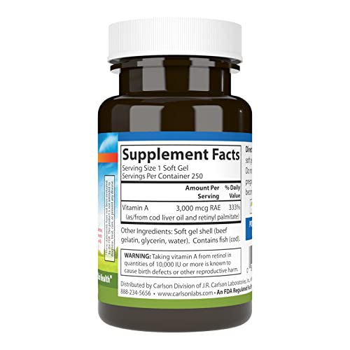 Carlson - Vitamin A, 10000 IU (3000 mcg RAE), Vision Health, 250 Softgels