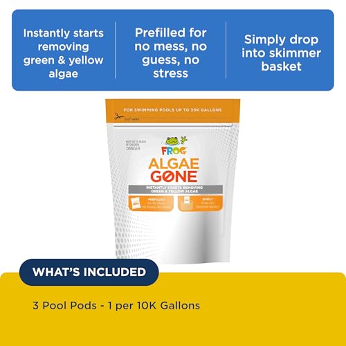 FROG Algae Gone - Dry Formula Algaecide Removes Green and Yellow Algae for Pools up to 30,000 Gallons - Pool Maintenance & Treatment - 3 Pods