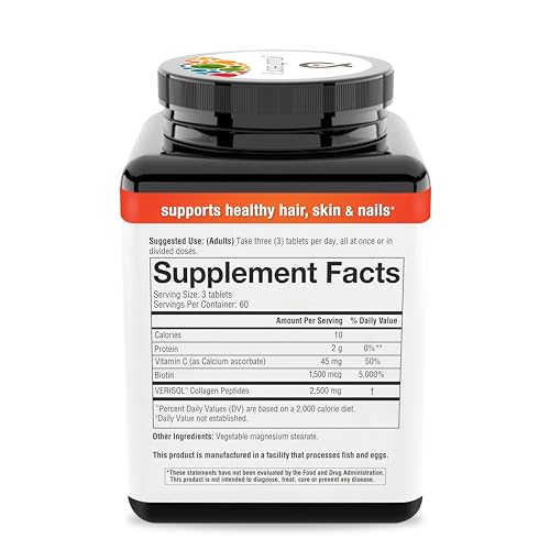 Youtheory Concentrated Effect Collagen with Verisol - Advanced Collagen Supplement - Supports Skin, Hair Thickness & Nail Strength - with Biotin & Vitamin C - Gluten, Soy & Dairy Free - 180 Tablets