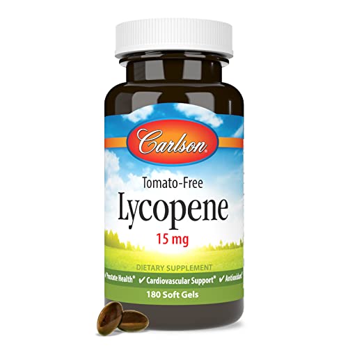 Carlson - Lycopene, 15 mg, Tomato-Free, Prostate Health & Circulation Support, Optimal Wellness, 180 Softgels