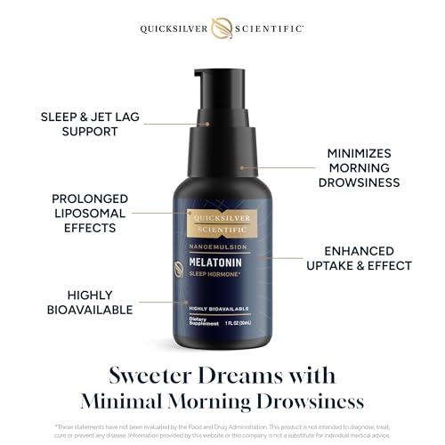 Quicksilver Scientific Liposomal Melatonin - Bedtime, Jet Lag & Immune Support Liquid for Adults - Efficient, Superior Absorption 1mg Melatonin to Minimize Morning Drowsiness (30 ml)