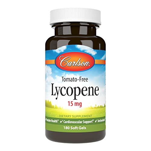 Carlson - Lycopene, 15 mg, Tomato-Free, Prostate Health & Circulation Support, Optimal Wellness, 180 Softgels