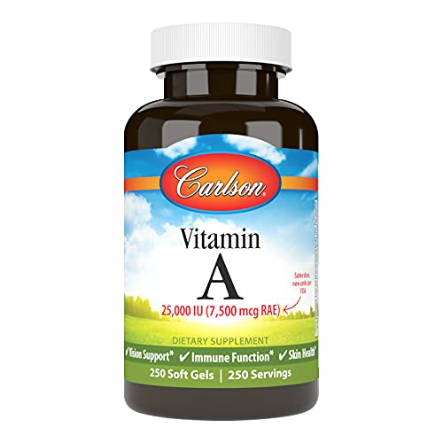 Carlson - Vitamin A, 25000 IU (7500 mcg RAE), Immune Support, Vision Health, Antioxidant, Vitamin A Supplements, 250 Softgels