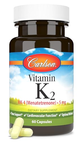 Carlson - Vitamin K2, MK-4 (Menatetrenone), Vitamin K Supplement, Bone & Heart Health, K2 Vitamin, Soy-free, 60 capsules