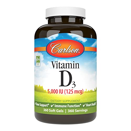 Carlson Vitamin D3 5,000 IU, Bone Health, 360 Soft Gels