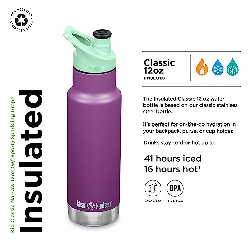 KLEAN KANTEEN Sparkling Grape Sport Cap with Classic Kids Bottle 12oz, 1 EA