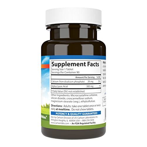 Carlson - Alpha Lipoic Acid, 300 mg, Promotes Energy Production, 90 Tablets