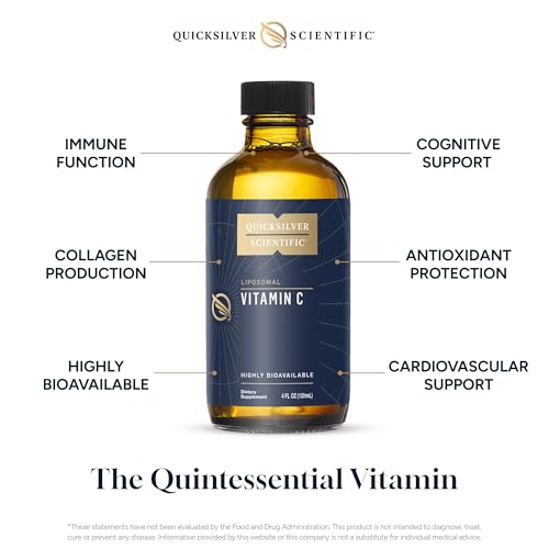 Quicksilver Scientific Liposomal Vitamin C - 1000mg Buffered Liquid Vitamin C Supplement - Immune + Antioxidant Support - Liposomes for Superior Absorption - Vegan + Non-GMO (4oz / 120ml)