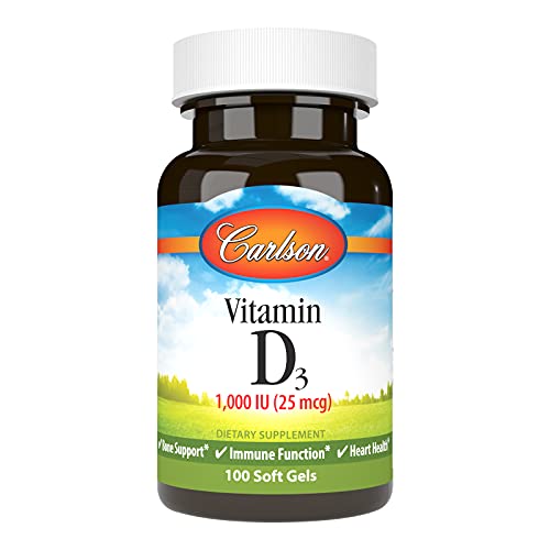 Carlson - Vitamin D3, 1000 IU (25 mcg), Bone Health, Muscle Health, Cholecalciferol, Vitamin D Supplements, Vitamin D3 Soft Gels, 100 Softgels