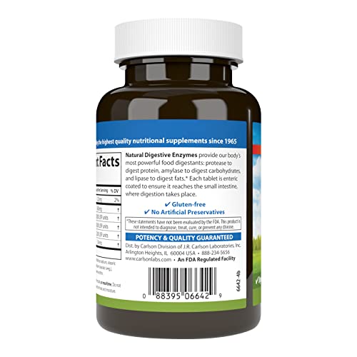 Carlson - Natural Digestive Enzymes, Digestive Aid #34 with Protease, Amylase & Lipase, Digestive Support, Nutrient Absorption & Optimal Wellness, 250 Tablets