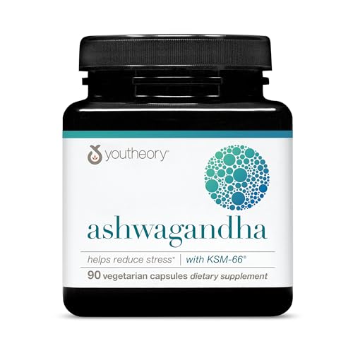 Youtheory Ashwagandha - 1,000 mg - Stress & Cortisol Support Supplement - Adaptogenic Herbal Blend with KSM-66 Ashwagandha & Ginger - 90 Vegetarian Capsules