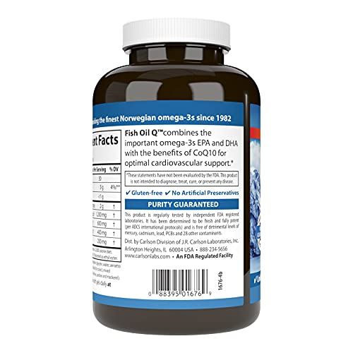 Carlson - Fish Oil Q, 1200 mg Omega-3s 200 mg CoQ10, Function, Energy Production & Circulatory Support, 120 Softgels