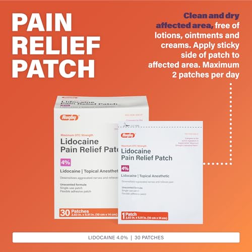 Rugby Maximum Strength Lidocaine Pain Relief Patch - 4% Lidocaine - Topical Anesthetic - Unscented - 30 Patches (1 Pack)
