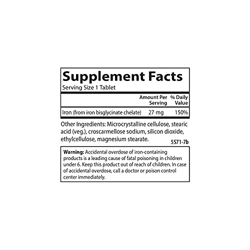 Carlson - Chelated Iron, 27 mg Superior Absorption, Blood Health, Energy Utilization & Optimal Wellness, 100 Tablets