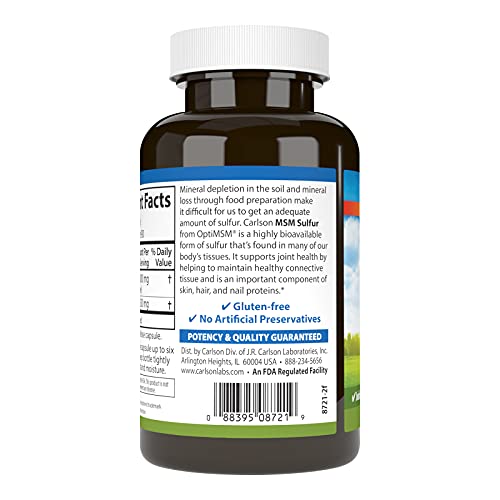 Carlson - M-S-M Sulfur, 1000 mg Superior Bioavailability, Joint Function, Connective Tissue Support & Healthy Skin, 90 Vegetarian Capsules