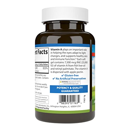 Carlson - Vitamin A, 25000 IU (7500 mcg RAE) with Pectin, Vision Health, Helps Night Vision, Skin Health, 300 Softgels