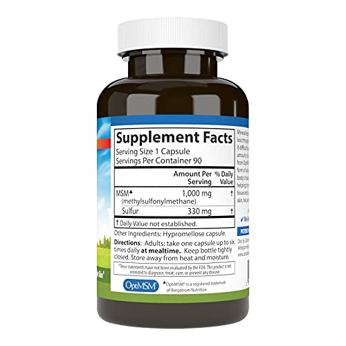 Carlson - M-S-M Sulfur, 1000 mg Superior Bioavailability, Joint Function, Connective Tissue Support & Healthy Skin, 90 Vegetarian Capsules