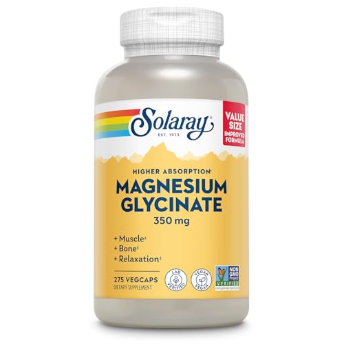 SOLARAY Magnesium Glycinate Capsules, Chelated Magnesium Bisglycinate w/BioPerine, Higher Absorption Magnesium Supplement - Bones, Muscles, Heart Support, Vegan, 68 Servings, 275 VegCaps