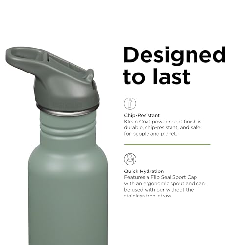 Klean Kanteen 18 oz Classic Water Bottle with Flip Seal Sport Cap & Straw - 100% Leakproof Spout & Cap - Durable, BPA-Free & Stainless Steel Material - Easy-Sip Water Bottle - Sea Spray