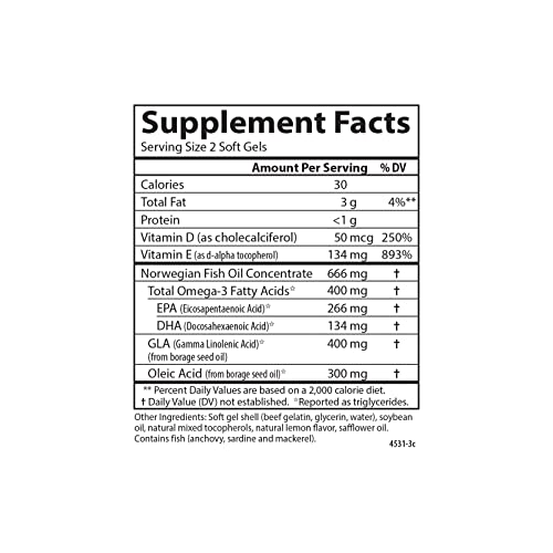Carlson - Balanced Omega-3 & Omega-6 Ratio, with D3, Norwegian, Wild-Caught Fish Oil Supplement with Fatty Acids, Sustainably Sourced Fish Oil Capsules, 90 Softgels