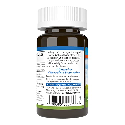 Carlson - Chelated Iron, 27 mg Superior Absorption, Blood Health, Energy Utilization & Optimal Wellness, 100 Tablets