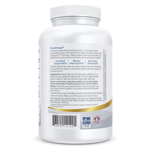 Nordic Naturals ProOmega, Lemon Flavor - 180 Soft Gels - 1280 mg Omega-3 - High-Potency Fish Oil with EPA & DHA - Promotes Brain, Eye, Heart, & Immune Health - Non-GMO - 90 Servings