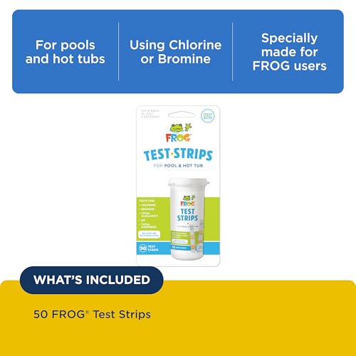 FROG Test Strips for Pools and Hot Tubs - Test Strip with Accurate Indicator for Free Chlorine or Bromine Levels, pH, Total Alkalinity and Total Hardness - Easy Water Testing - 50 Test Strips