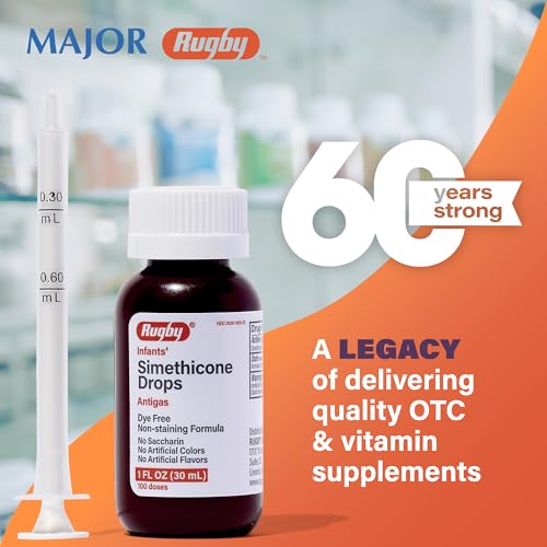 Rugby Infants' Gas Relief Drops - Simethicone 20 mg Gas Relief Liquid for Newborns, Babies, Toddlers and Kids - No Artificial Colors, Flavors or Dyes - 1 Fl Oz