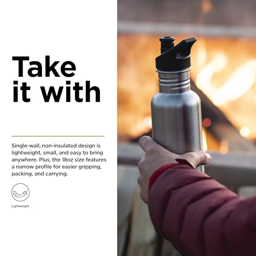 Klean Kanteen Classic Narrow Water Bottle with Sport Cap - Durable Stainless Steel Water Bottle - BPA-Free & Dishwasher-Safe - Brushed Stainless, 18 oz