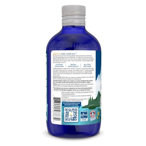 Nordic Naturals Arctic-D Cod Liver Oil, Lemon - 8 oz - 1060 mg Total Omega-3s + 1000 IU Vitamin D3 - EPA & DHA - Heart, Brain, Bone, Immune & Mood Support - Non-GMO - 48 Servings