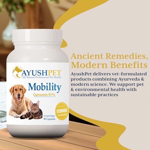 Ayush Pet Mobility, Curcumin Supplement for Healthy Joints, Pure and Powerful Joint, Digestion, and Brain Support, Large or Small Pets, 90 Capsules