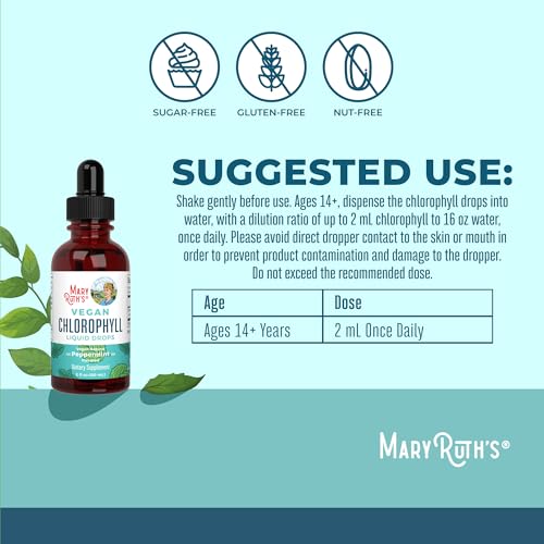 MaryRuth's Chlorophyll Liquid Drops | Clean Label Project Certified® | Vegan | Non-Diluted Liquid Chlorophyll| Mulberry Derived Supplement for Ages 14+ | Non-GMO | Delicious Minty Flavor | 2 Fl Oz
