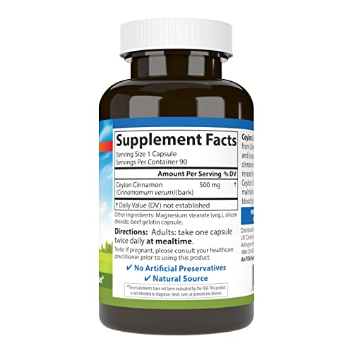 Carlson - Ceylon Cinnamon, Cinnamon Supplements, 500 mg, Cinnamon Extract Pills, Ceylon Cinnamon Capsules, 90 Capsules.