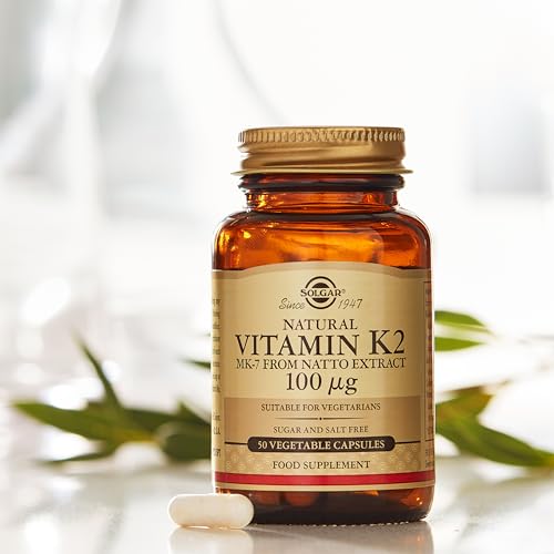 Solgar Vitamin K2 MK7 100mcg Vegetable Capsules Supports Bone Health Natural Whole Food Source from Natto Extract NonGMO Gluten Free Servings, Original, 50 Count