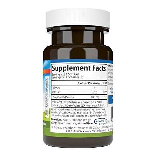 Carlson - Phosphatidyl Serine, 100 mg, Non-GMO, Brain Function, 30 Softgels