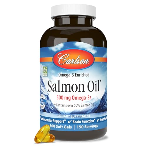 Carlson - Salmon Oil, 500 mg Omega-3s, Norwegian, Heart, Brain & Joint Health, 300 Softgels