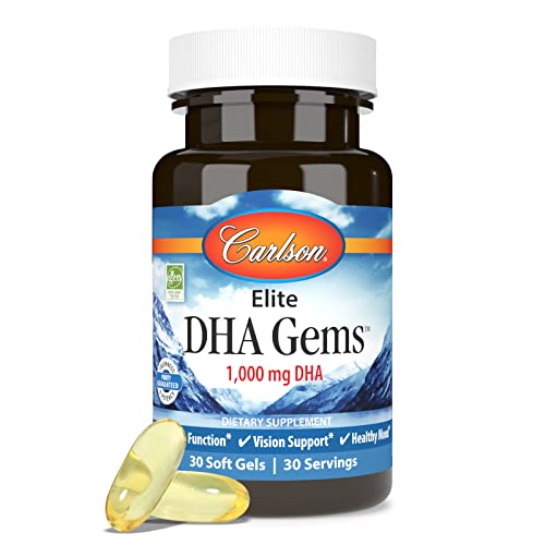 Carlson - Elite DHA Gems, 1000 mg DHA, Supports Healthy Brain Function & Vision, 30 soft gels