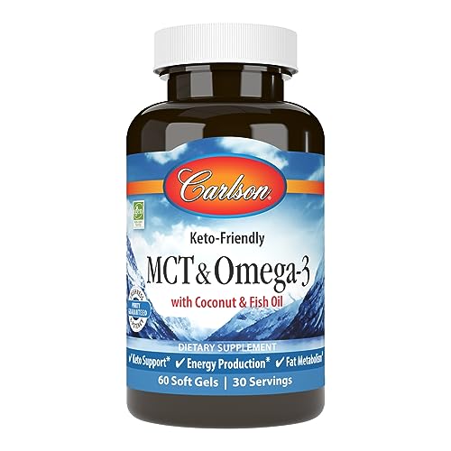 Carlson - MCT & Omega-3, Coconut Oil, Caprylic & Capric Acids, EPA & DHA, Energy Production, Fat Metabolism & Brain Health, 60 Softgels