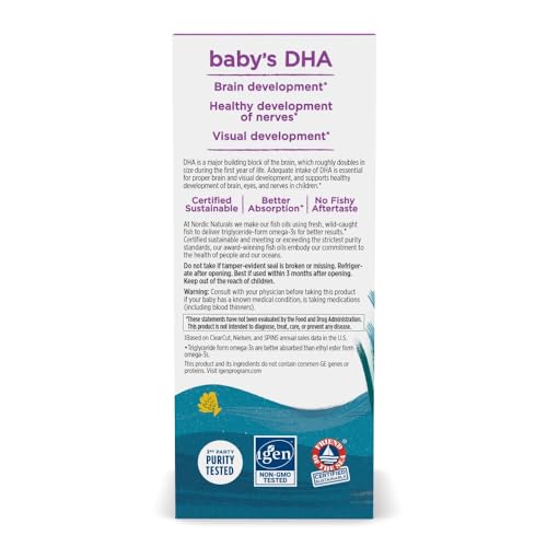Nordic Naturals Baby’s DHA, Unflavored - 2 oz - 1050 mg Omega-3 + 300 IU Vitamin D3 - Supports Brain, Vision & Nervous System Development in Babies - Non-GMO - Servings May Vary