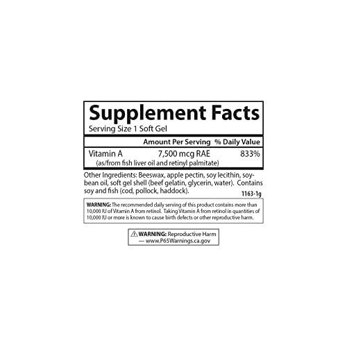 Carlson - Vitamin A, 25000 IU (7500 mcg RAE) with Pectin, Vision Health, Helps Night Vision, Skin Health, 300 Softgels