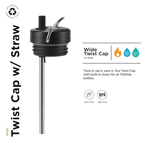 Klean Kanteen TKWide Twist Cap with Straw Kit - Reusable Straw Lid - Premium Water Bottle Accessories - Leak Proof & Dishwasher Safe - Black