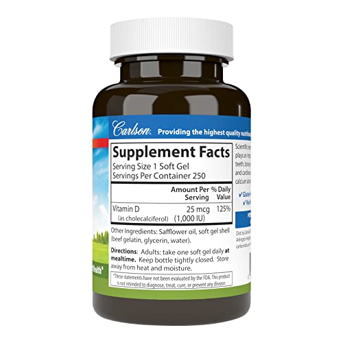 Carlson Vitamin D3, 1000 IU, 250 Softgels