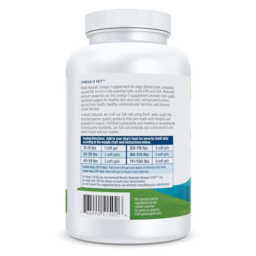 Nordic Naturals Omega-3 Pet, Unflavored - 180 Soft Gels - 320 mg Omega-3 Per Soft Gel - Fish Oil for Dogs with EPA & DHA - Promotes Heart, Skin, Coat, & Immune Health
