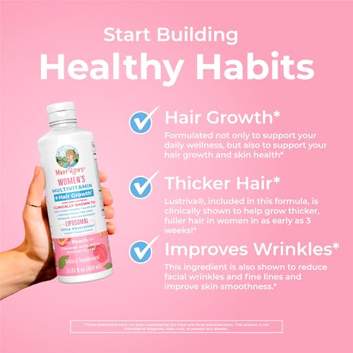 Women's Multivitamin + Lustriva Hair Growth Liposomal | Biotin 10000mcg | Clinically Tested for Thicker Hair, Wrinkles, Fine Lines, Skin Care | with Ashwagandha & Maca Root | Ages 18+ | 15.22 Fl Oz
