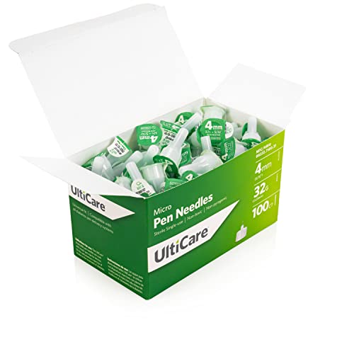 UltiCare Pen Needles 4mm (5/32”) x 32G Micro, 100 Count: for at-Home Insulin Injections, Compatible with Most Pen Injector Devices