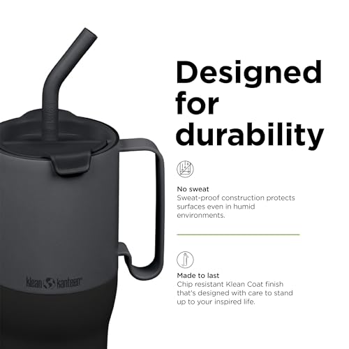 Klean Kanteen Rise Tumbler with Straw Lid - Dishwasher-Safe, Stainless Steel Insulated Tumbler with Handle - Features Flip Lid & Straw - 36 oz, Tan