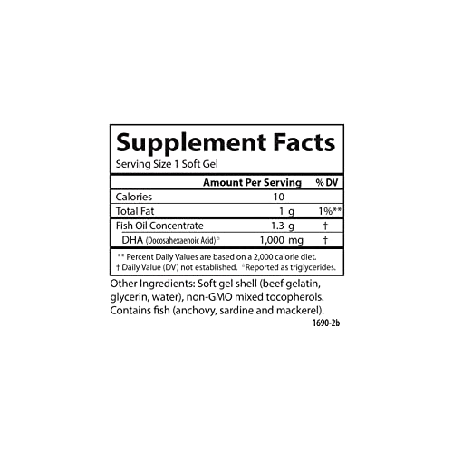 Carlson - Elite DHA Gems, 1000 mg DHA, Supports Healthy Brain Function & Vision, 30 soft gels