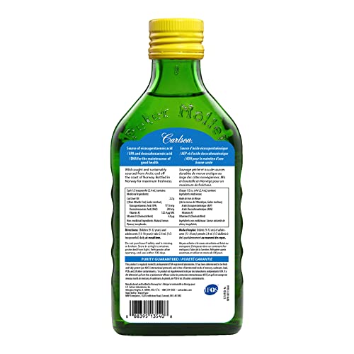 Carlson - Cod Liver Oil Gems, 460 mg Omega-3s + Vitamins A & D3, Wild-Caught Norwegian Arctic Cod-Liver Oil, Sustainably Sourced Nordic Fish Oil Capsules, Lemon, 150 Soft Gels