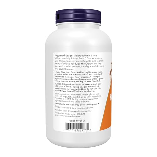 NOW Foods Supplements, Psyllium Husk Powder, Non-GMO Project Verified, Soluble Fiber, 12-Ounce